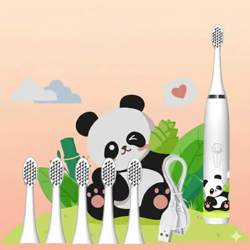 Brosse à dents électrique blanche pour enfant avec un assortiment d'embouts