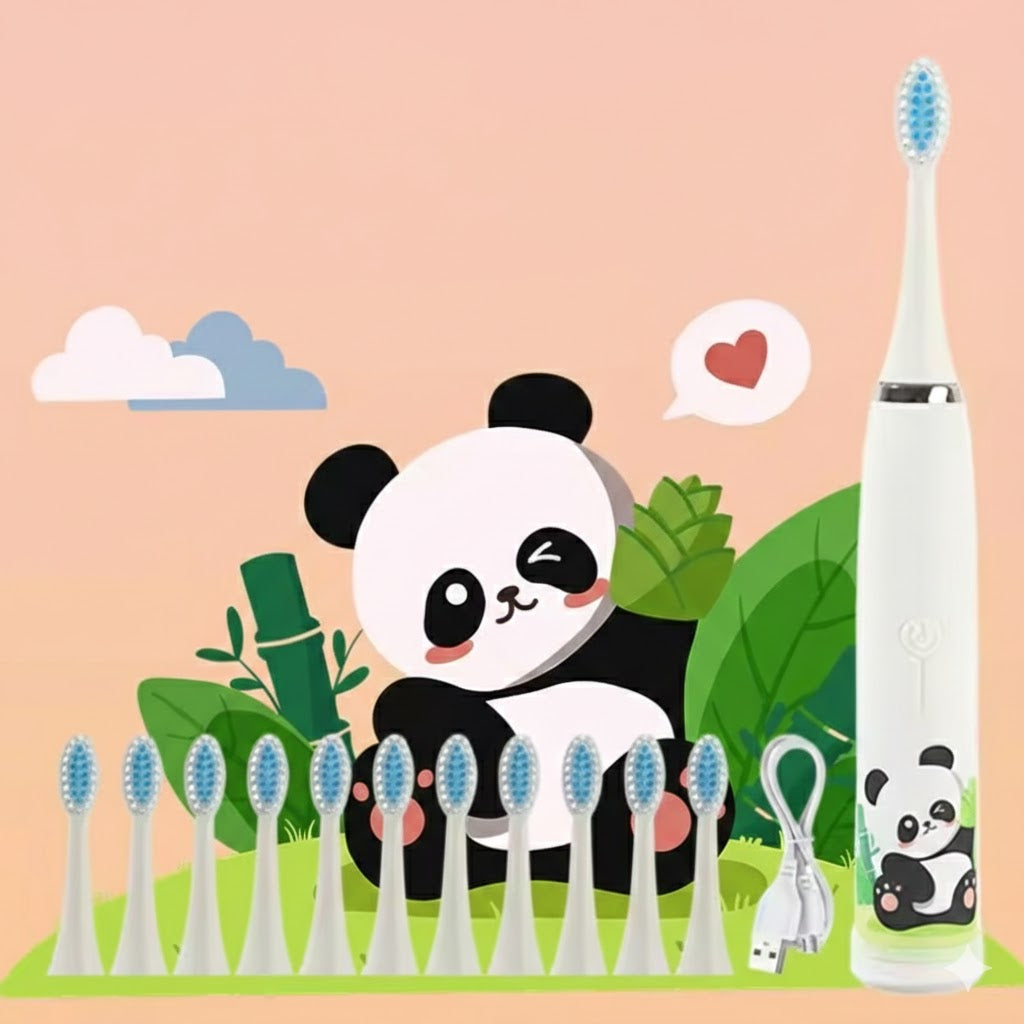 Brosse à dents électrique blanche pour enfant avec un assortiment d'embouts